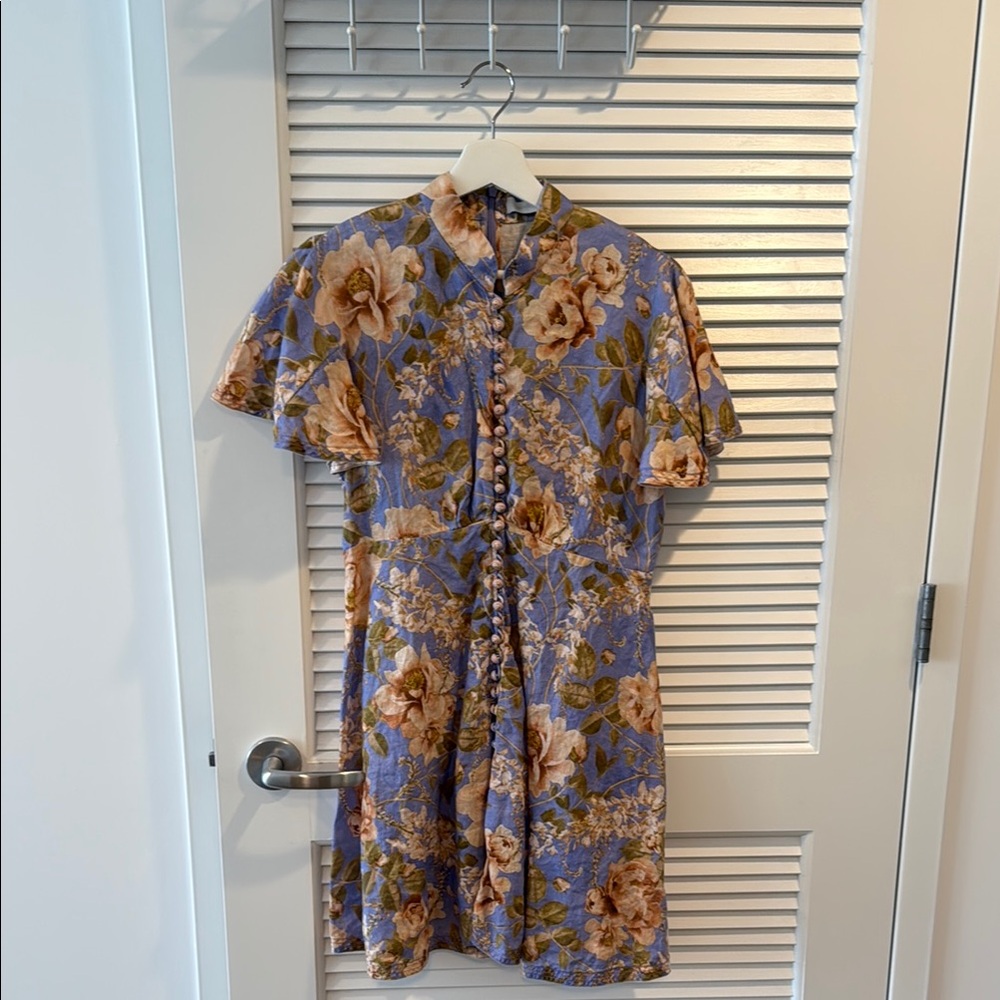 Zimmermann Linen Rosa Flutter Floral Mini Dress